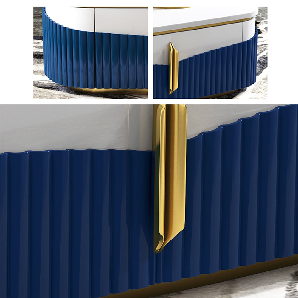 Modern Coffee Table with Storage Marble Top & Wood Doors window image