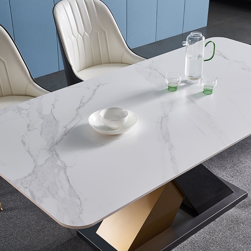 70.9" Modern Dining Table Rectangle Sintered Stone Top Stainless Steel & Titanium Base window image