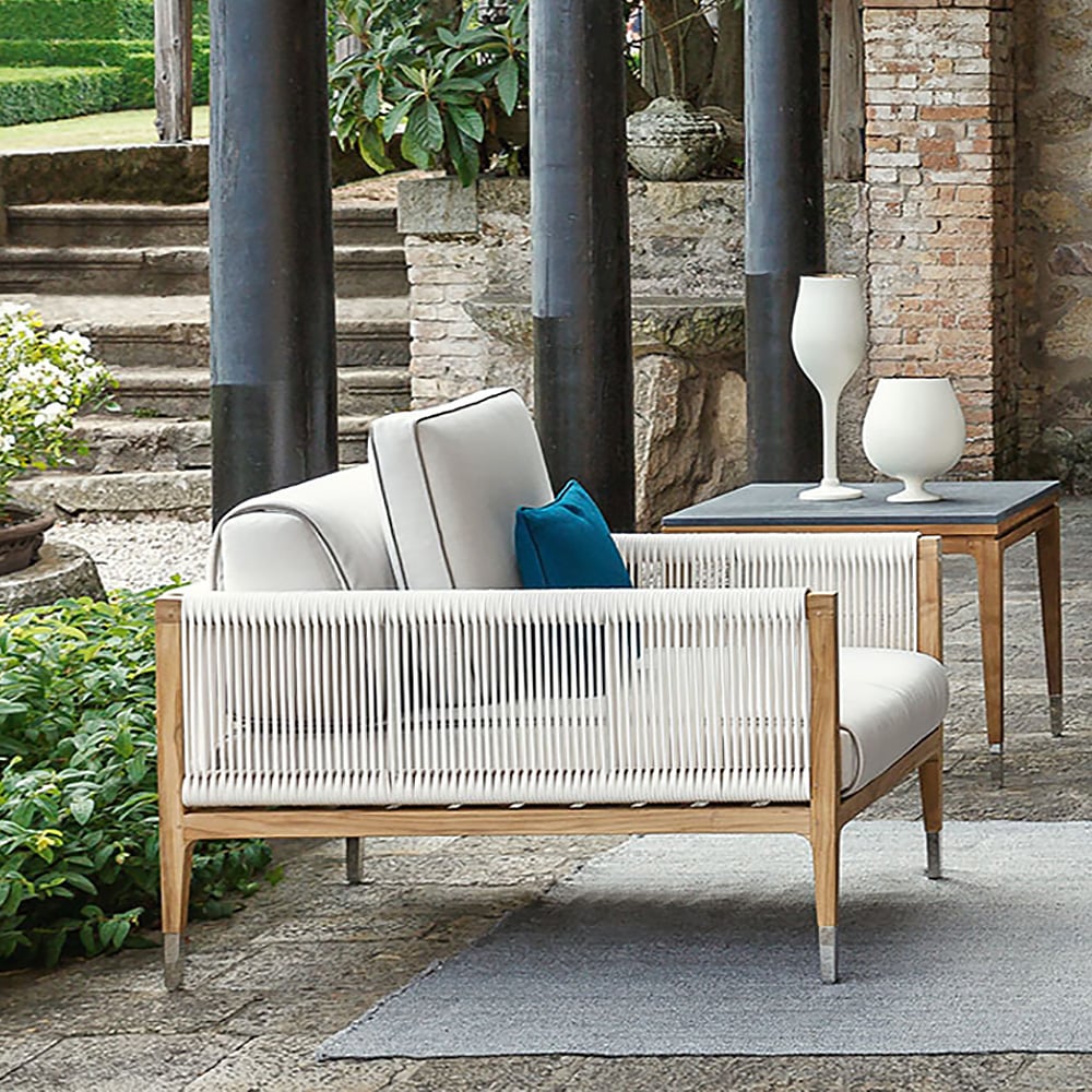 White Woven Rope Outdoor Armchair with  Polyester Pillow Cushion window image