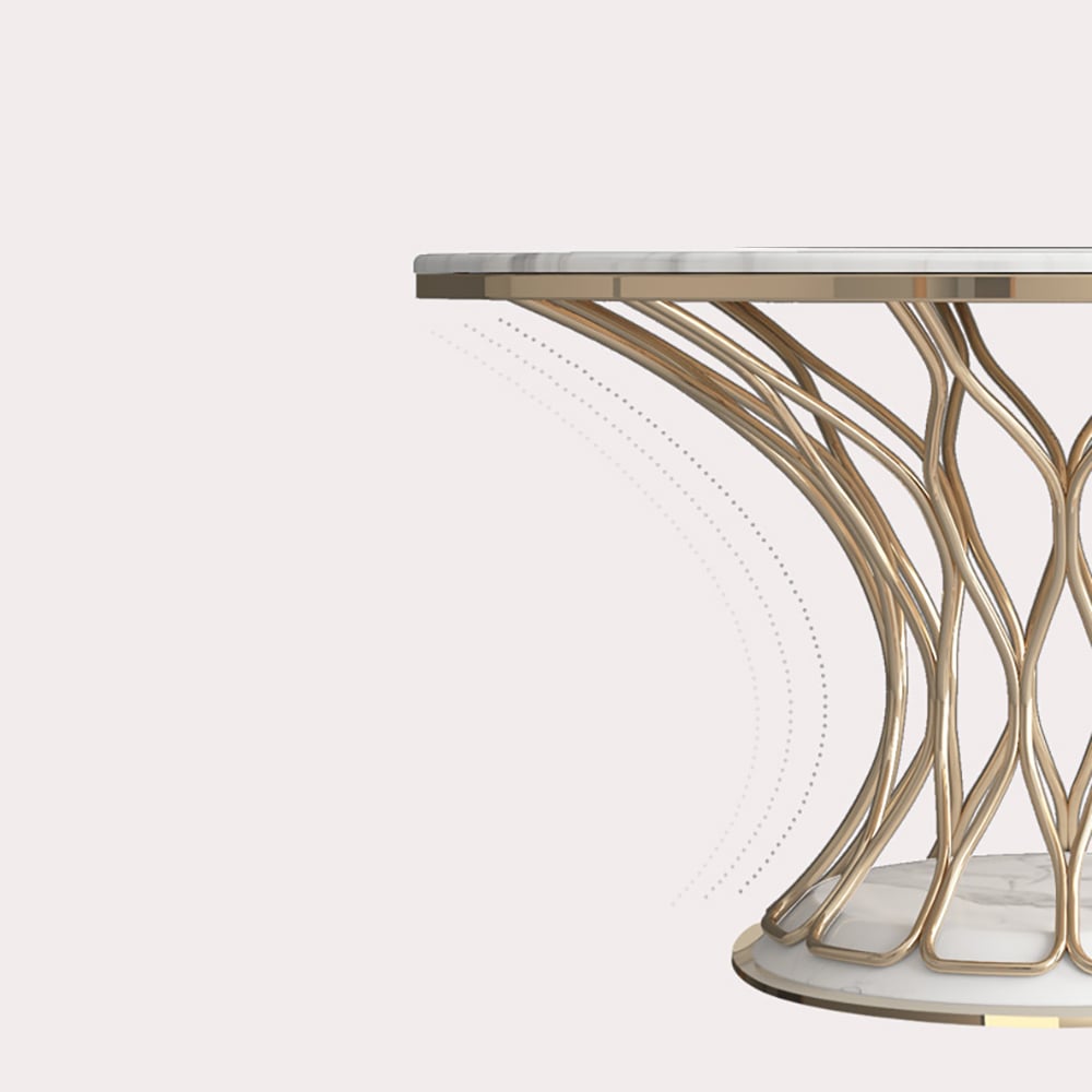 1300mm Modern Round Dining Table Marble Top & Stainless Steel Pedestal in White window image