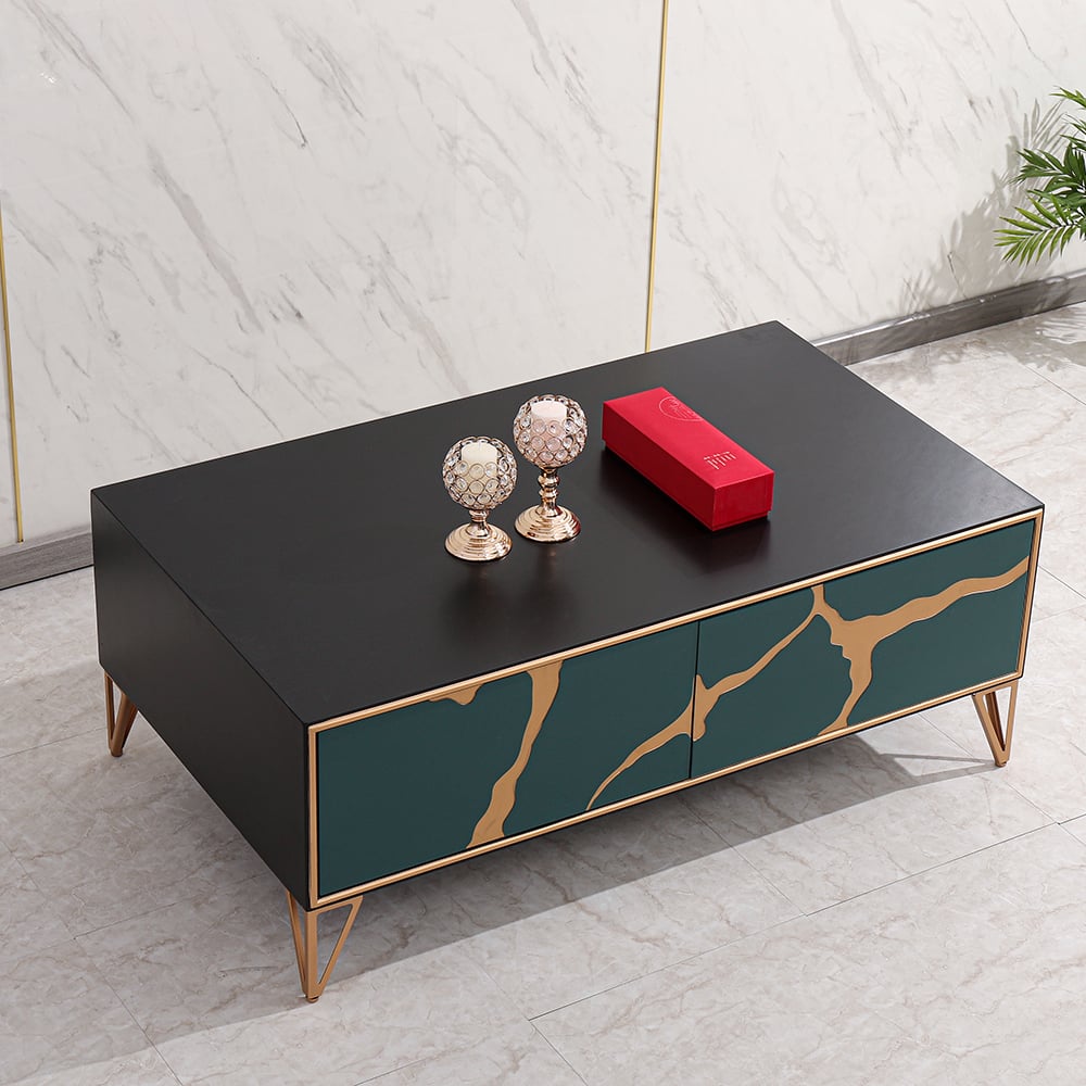 Black Contemporary Coffee Table with Drawers in MDF & Metal window image