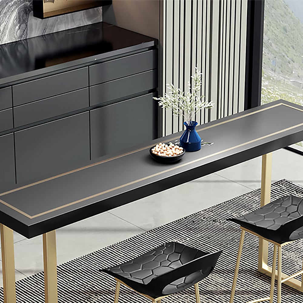 1600mm Modern  Rectangular Black Wooden Bar Table Metal in Gold window image