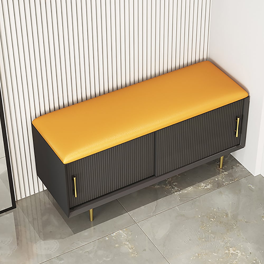 Modern PU Leather Entryway Bench Shoe Storage Bench with Gold Legs window image