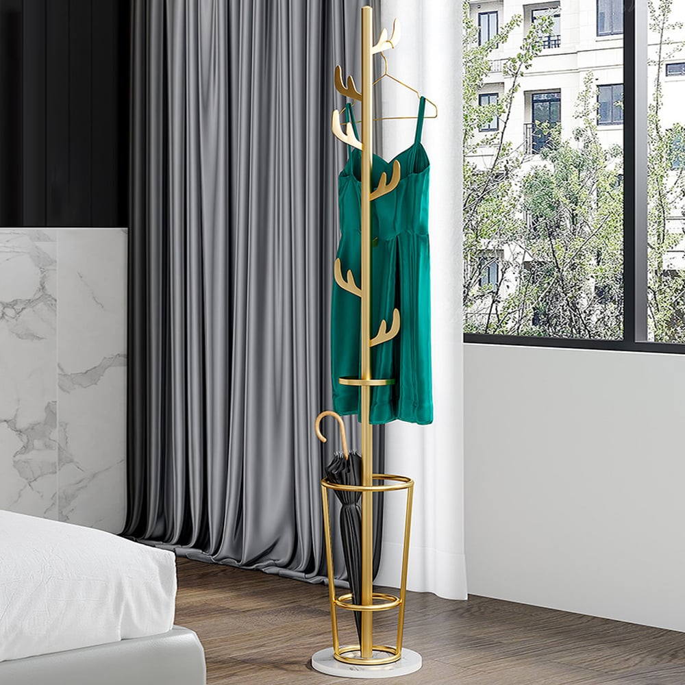 Modern Coat Rack with Umbrella Stand in Metal & Marble window image