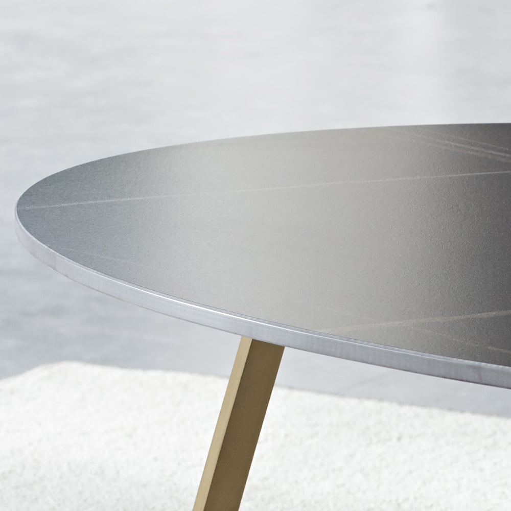 Black Modern Oval Coffee Table Sintered Stone Top & Stainless Steel Trestle window image