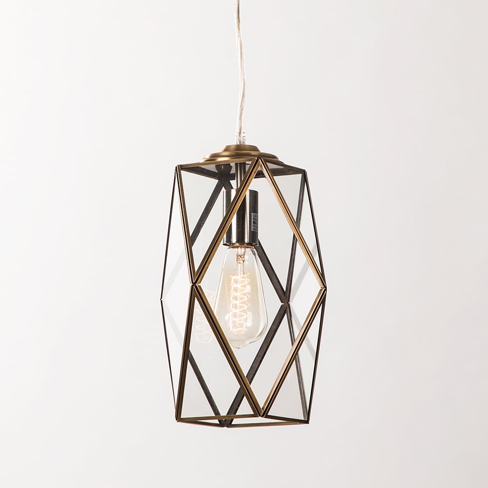 Retro Single Head Balcony Full Copper Glass Chandelier window image