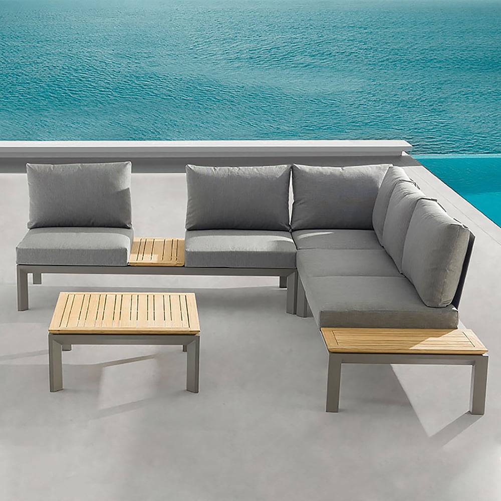 4-Pieces Outdoor Sectional Set with Build-in Side Table and Coffee Table window image