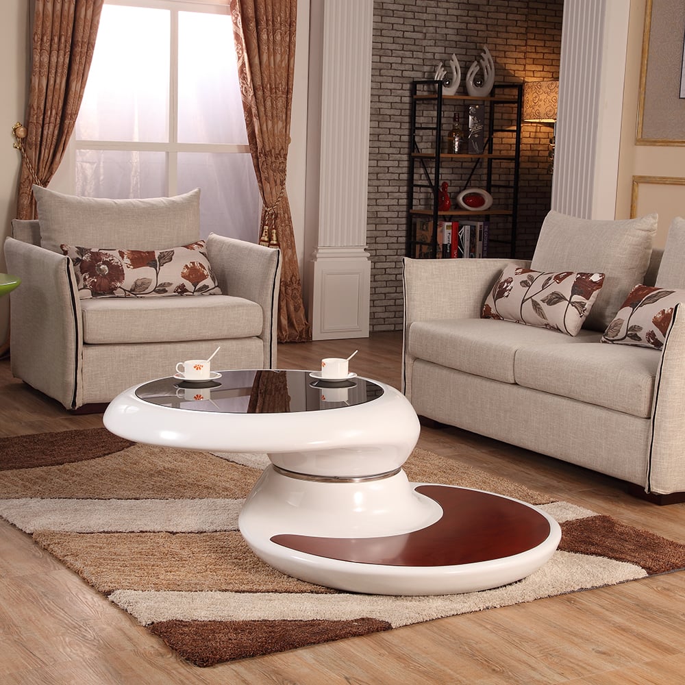 Round Rotating Tempered Glass Coffee Table with Storage FRP window image