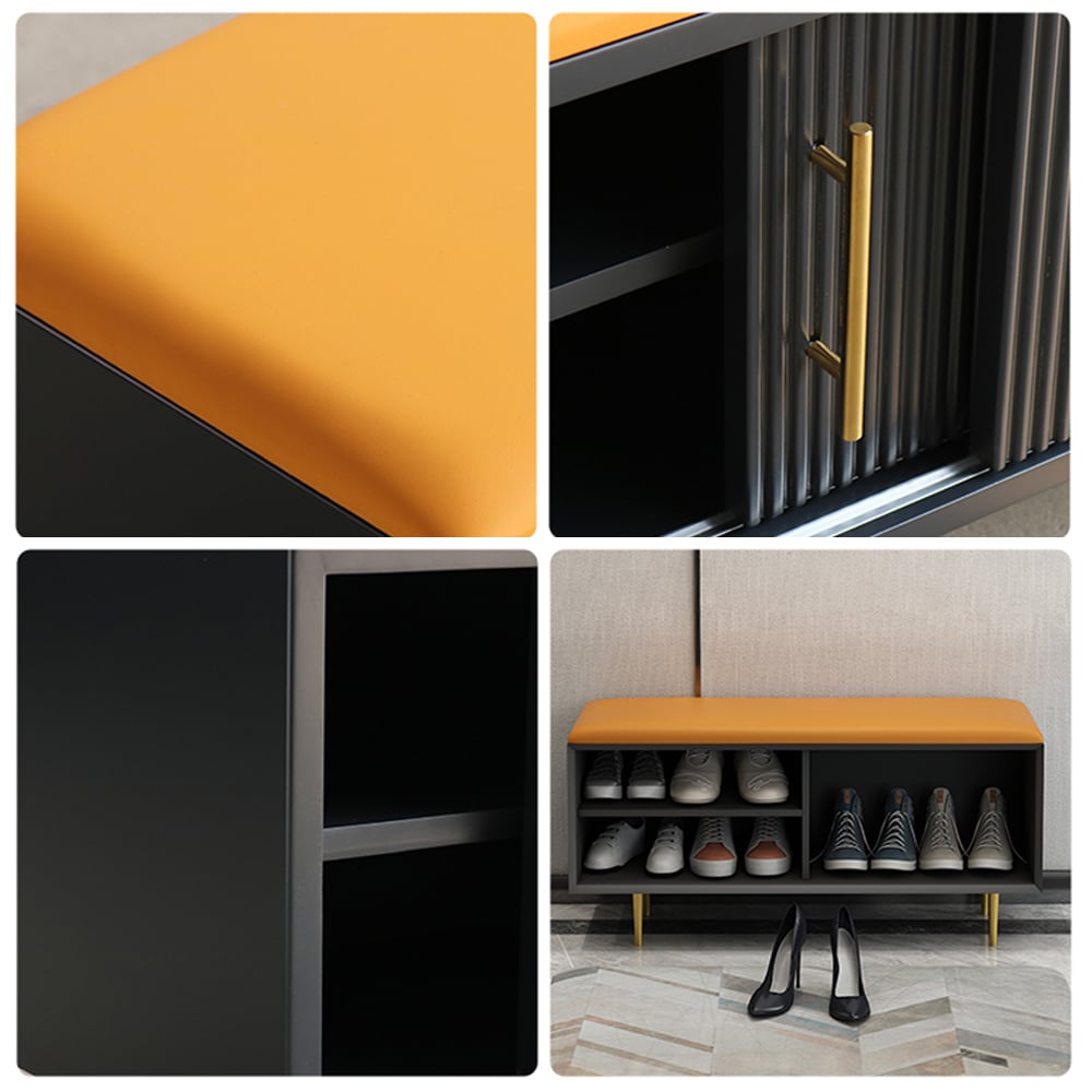 Modern PU Leather Entryway Bench Shoe Storage Bench with Gold Legs window image