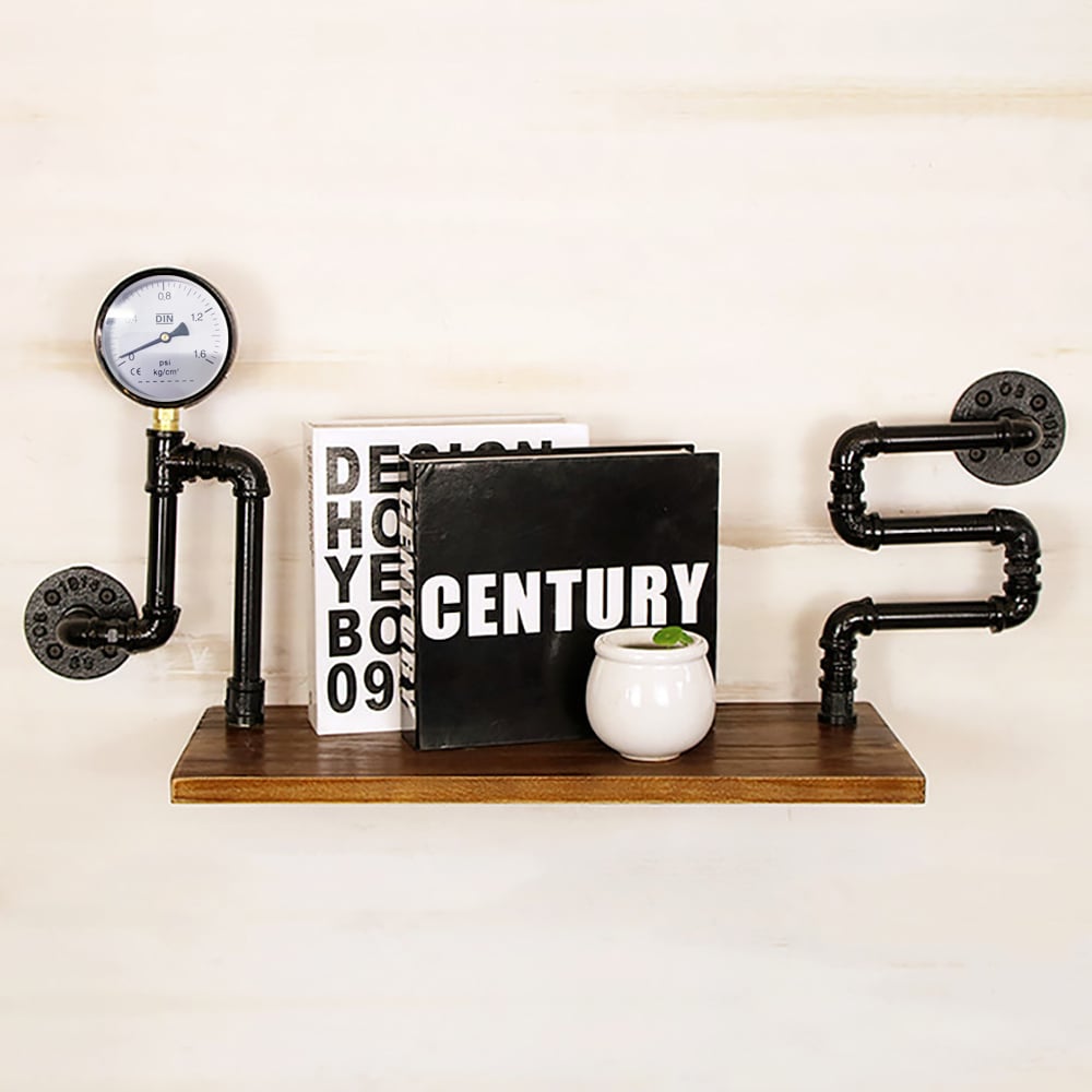 Industrial Waterpipe Wall-Mounted Shelves in Metal and Wood window image