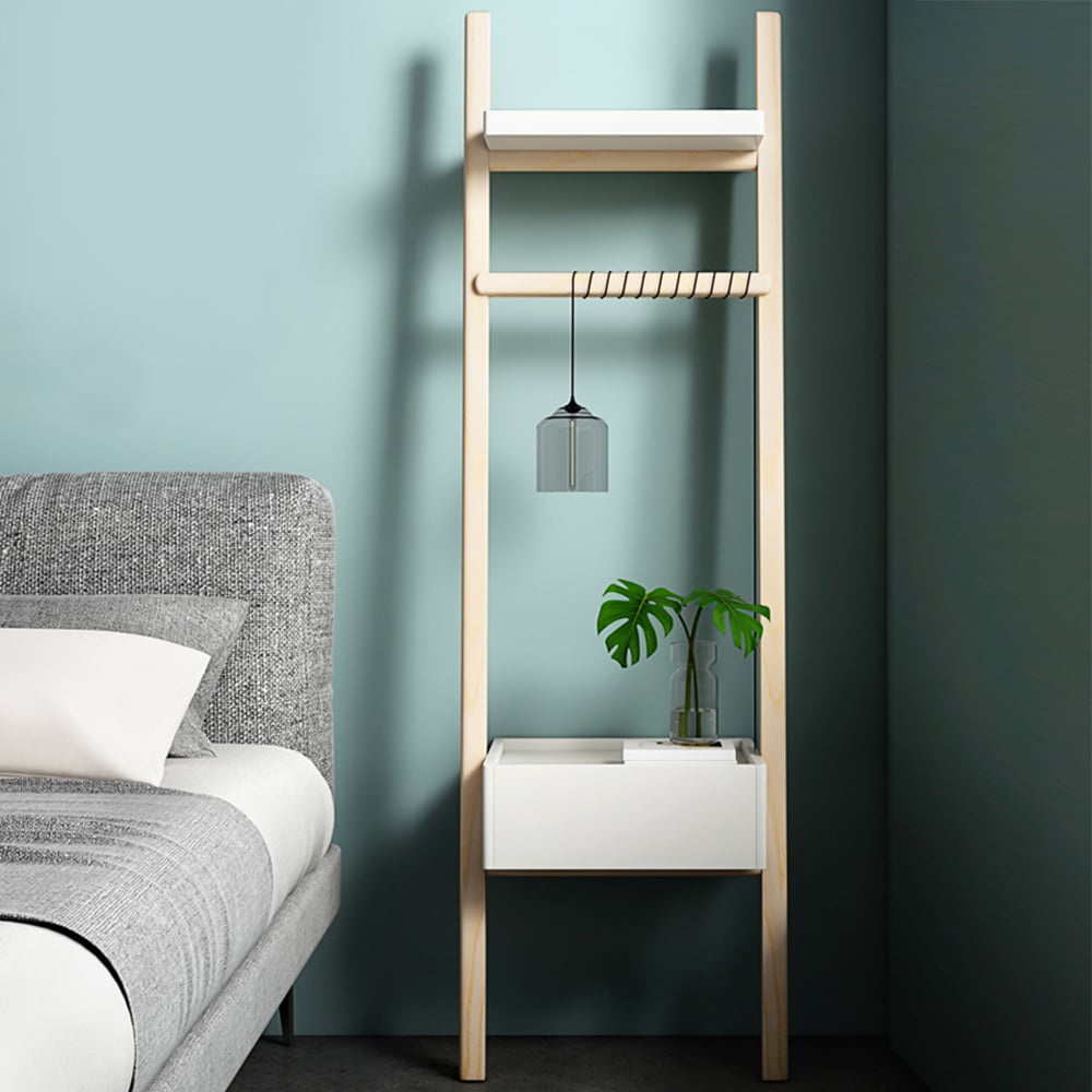 Simple Ladder Bookcase Corner Shelves with Drawer & Cross-Bar window image