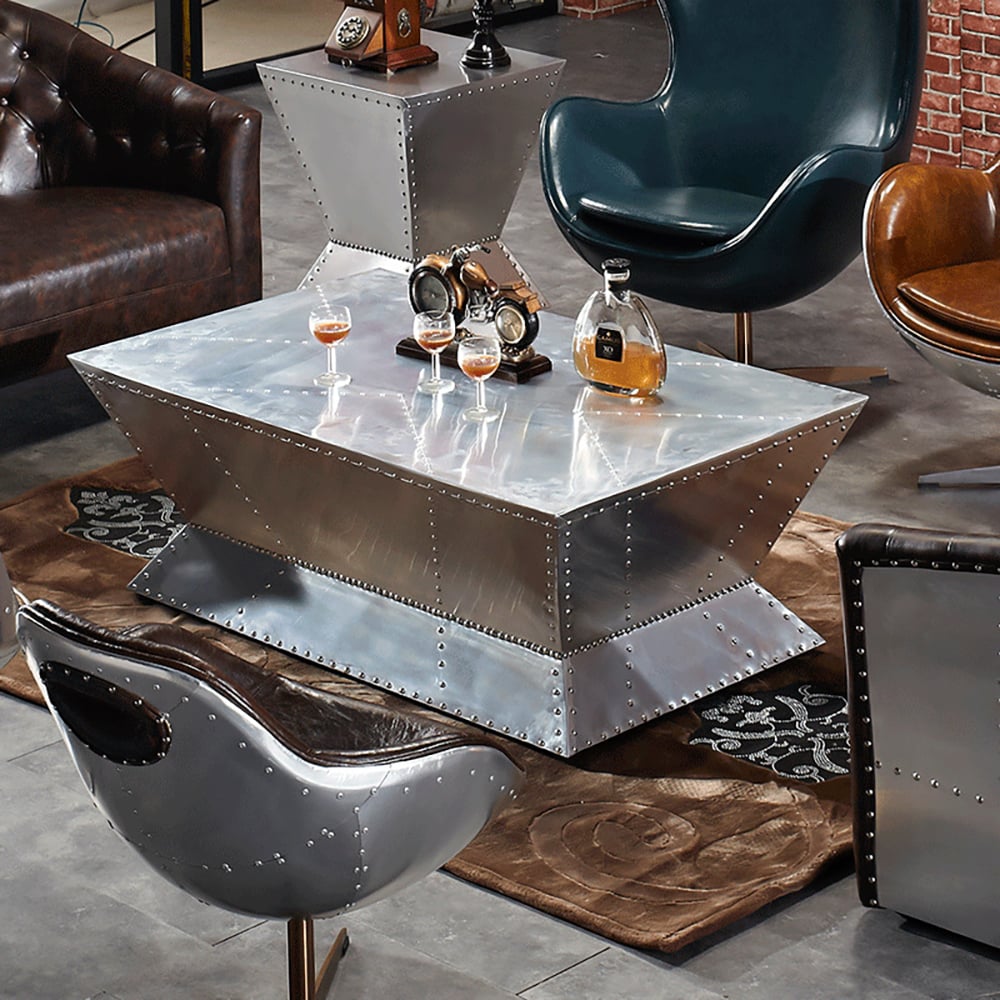 Industrial Aluminum Coffee Table in MDF Rectangular Accent Table  window image