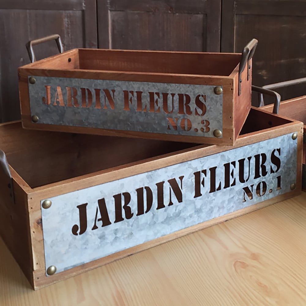 3 Pieces Rectangular Wooden Tray Desktop Organiser with Metal Handles window image