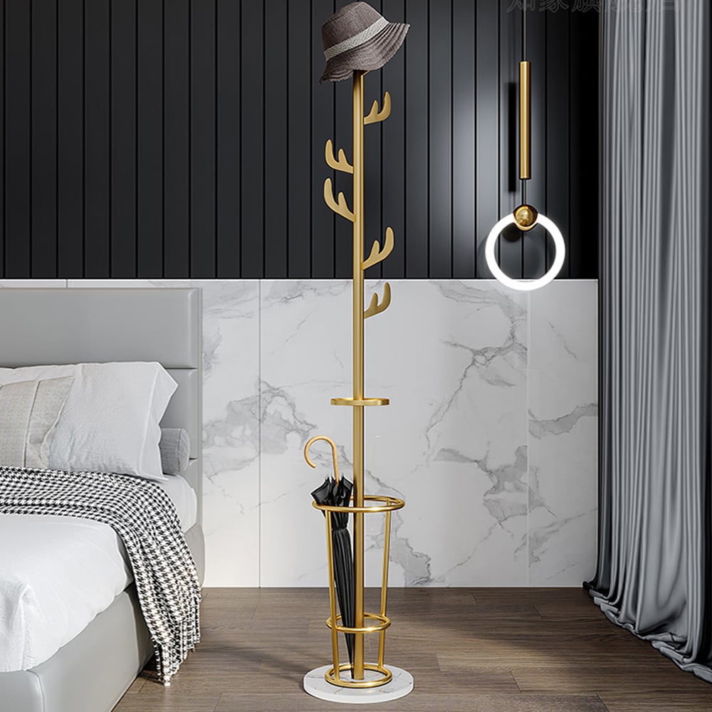 Modern Coat Rack with Umbrella Stand in Metal & Marble window image