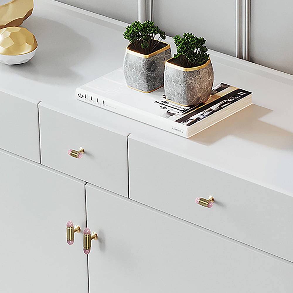 White Buffet Modern Polygonal 92" Sideboard Cabinet with Storage window image