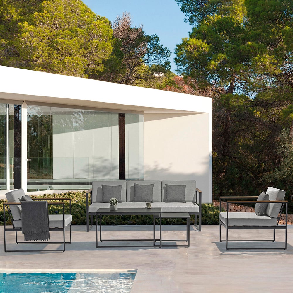 5-Pieces Polyester Outdoor Conversation Set with Aluminum Frame and Group Tables window image