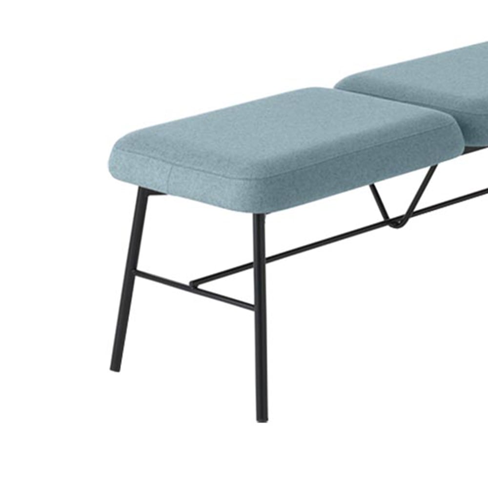 Simple Modern Blue Linen Upholstered Entryway Bench Ottoman with Metal Legs window image