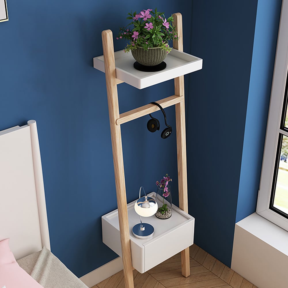Simple Ladder Bookcase Corner Shelves with Drawer & Cross-Bar window image