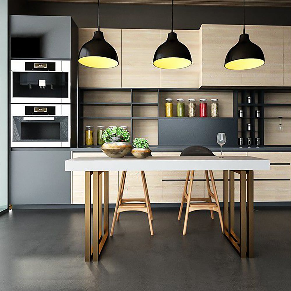 Modern White Bar Table Wood Top & Metal Base Pub Table window image