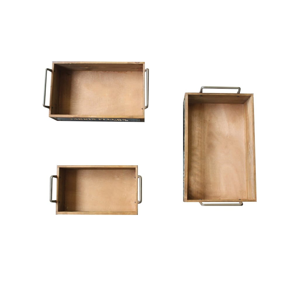 3 Pieces Rectangular Wooden Tray Desktop Organiser with Metal Handles window image