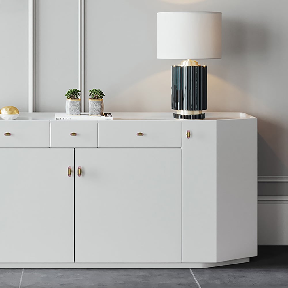 White Buffet Modern Polygonal 92" Sideboard Cabinet with Storage window image