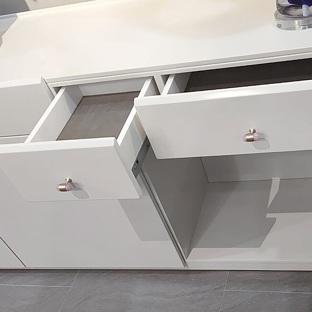 White Buffet Modern Polygonal 92" Sideboard Cabinet with Storage window image