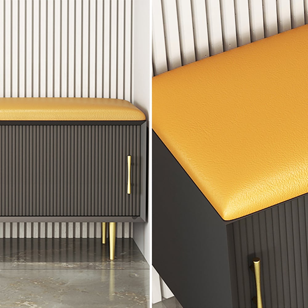 Modern PU Leather Entryway Bench Shoe Storage Bench with Gold Legs window image