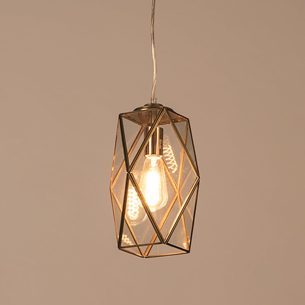 Retro Single Head Balcony Full Copper Glass Chandelier window image