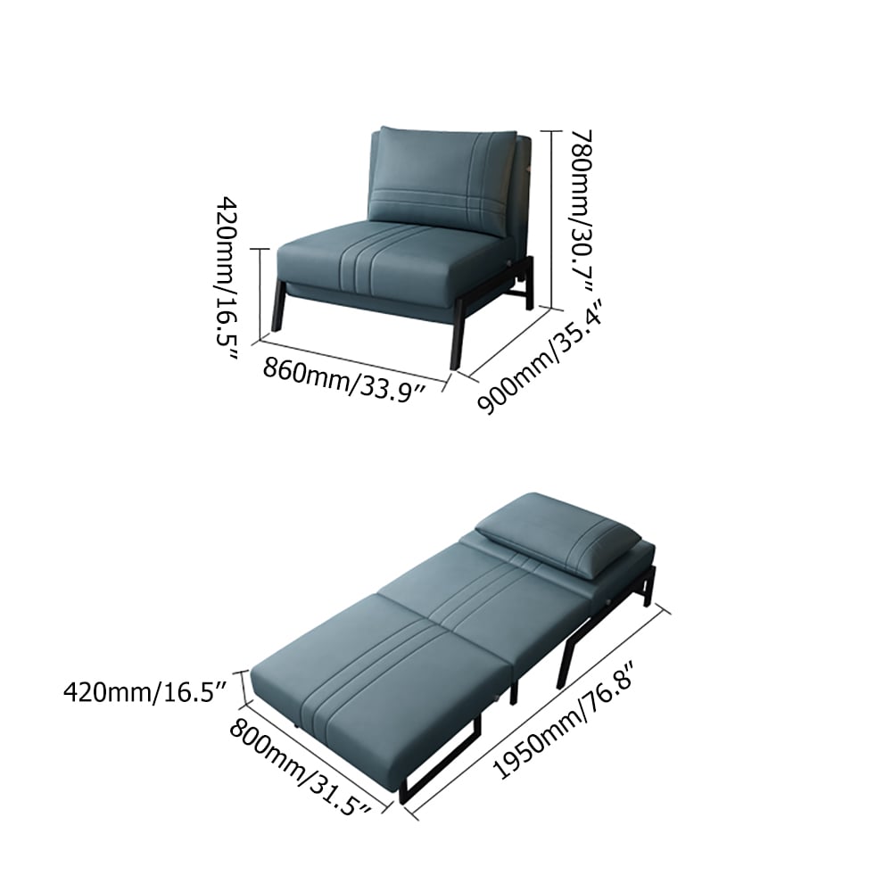 860mm Modern Full Sleeper Sofa Leath-Aire Armless Sofa Bed in Blue window image