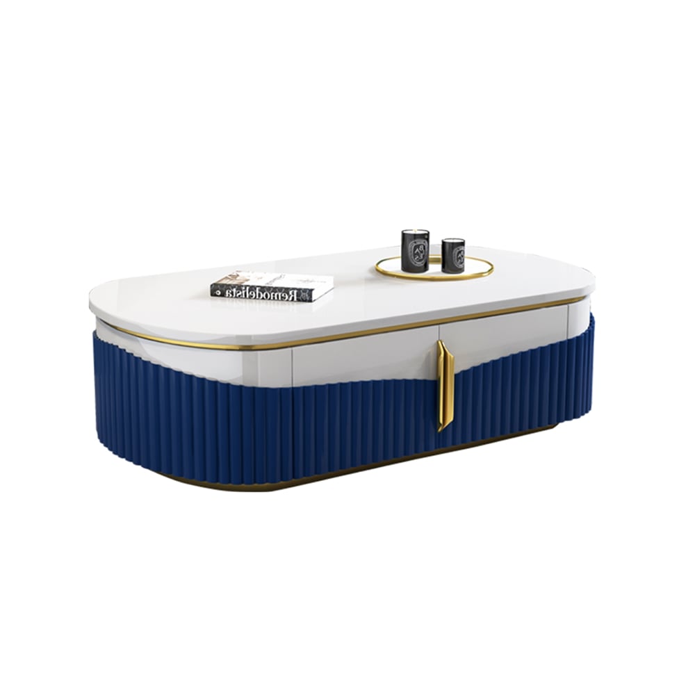 Modern Coffee Table with Storage Marble Top & Wood Doors window image