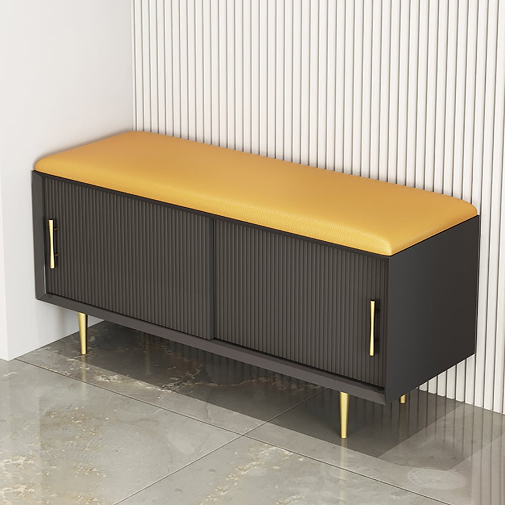 Modern PU Leather Entryway Bench Shoe Storage Bench with Gold Legs window image