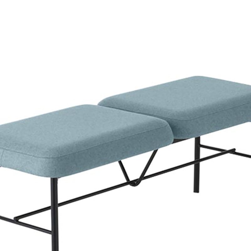 Simple Modern Blue Linen Upholstered Entryway Bench Ottoman with Metal Legs window image