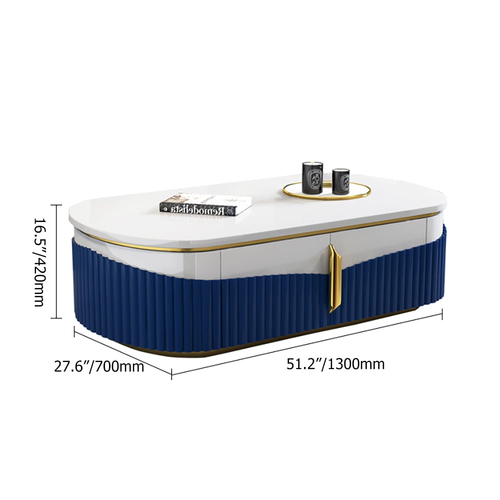 Modern Coffee Table with Storage Marble Top & Wood Doors window image