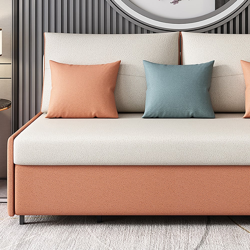 74.8" Beige&Orange Full Sleeper Sofa Leath-Aire Upholstered Convertible Sofa Bed window image