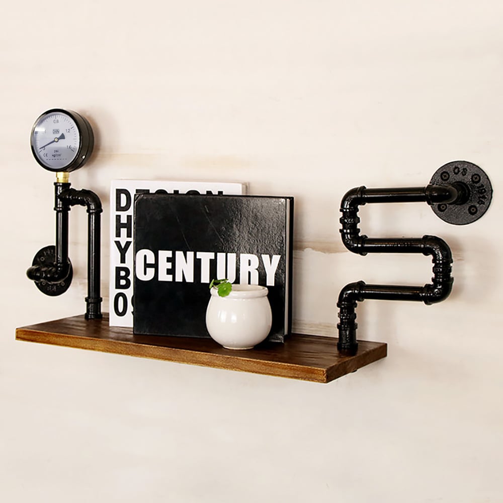 Industrial Waterpipe Wall-Mounted Shelves in Metal and Wood window image