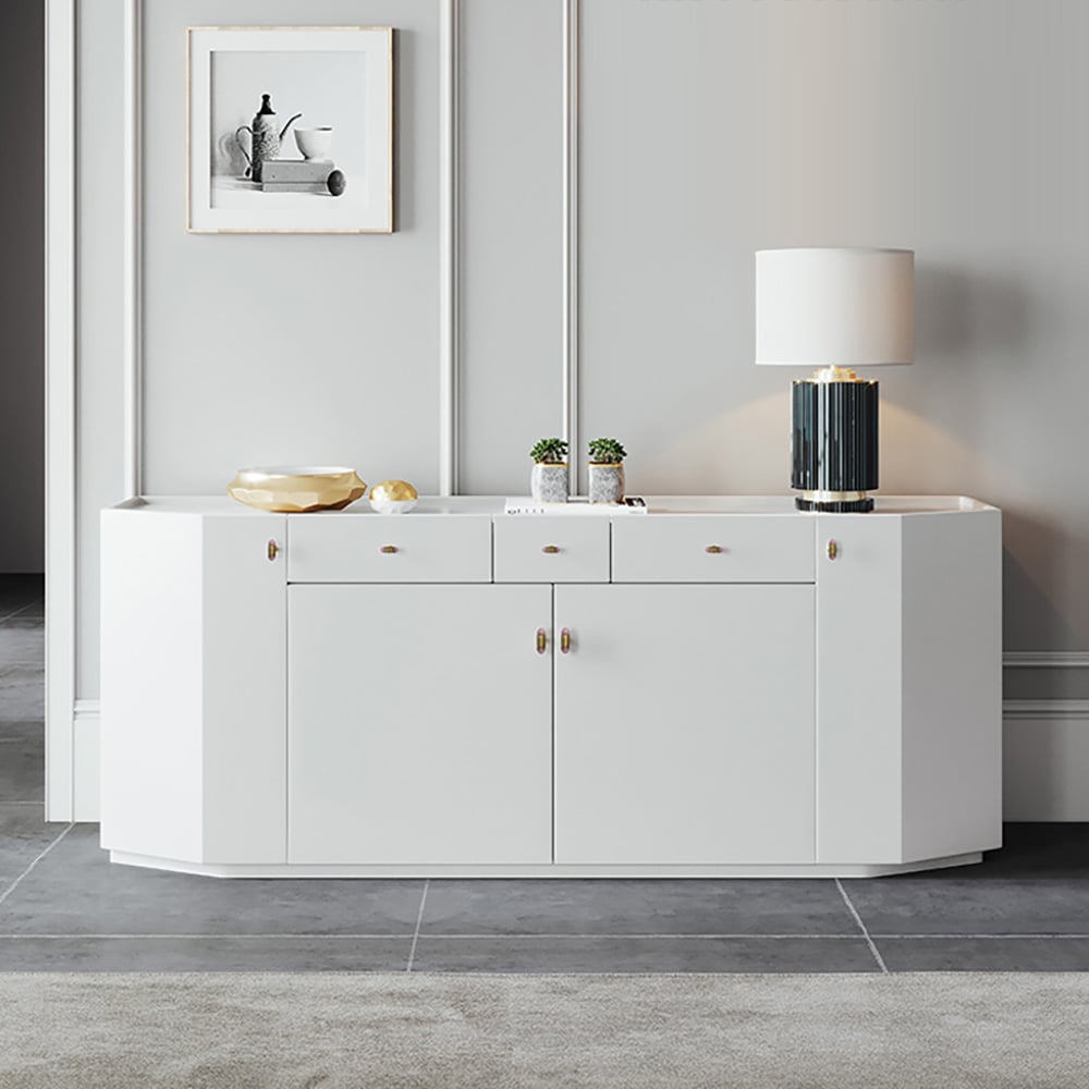 White Buffet Modern Polygonal 92" Sideboard Cabinet with Storage window image