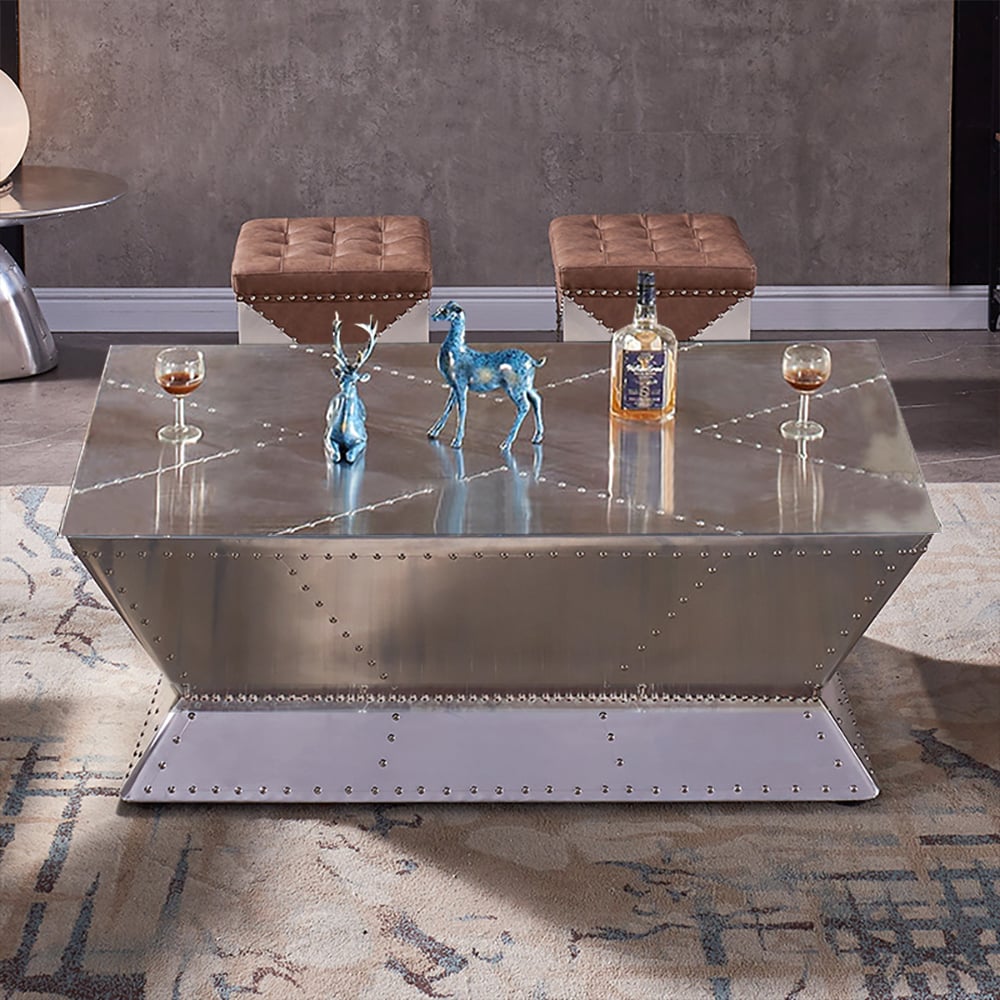 Industrial Aluminum Coffee Table in MDF Rectangular Accent Table  window image