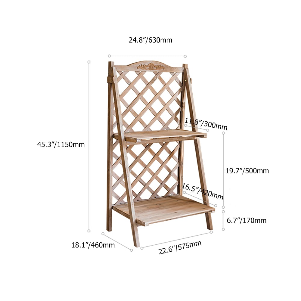 Retro 2-Tier Ladder Plant Stand Decor Storage Shelf in Wood window image