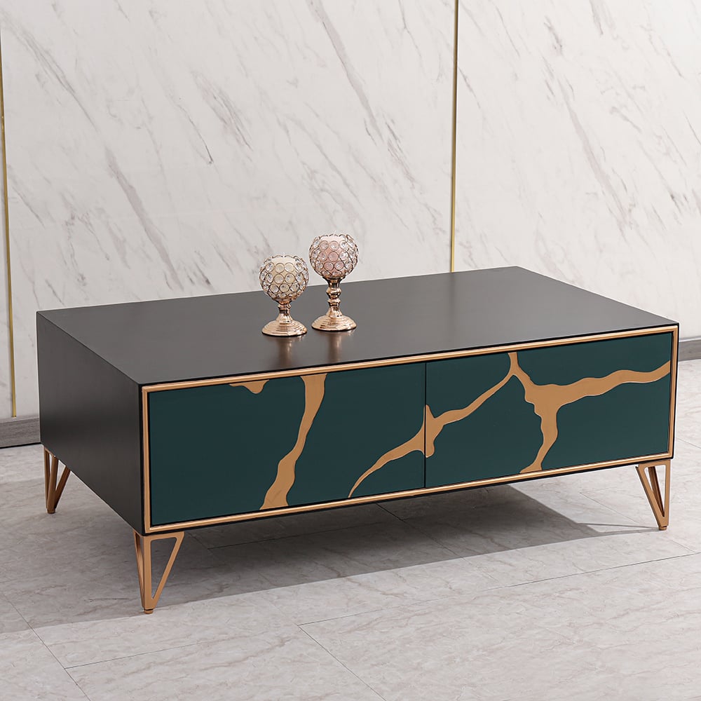 Black Contemporary Coffee Table with Drawers in MDF & Metal window image