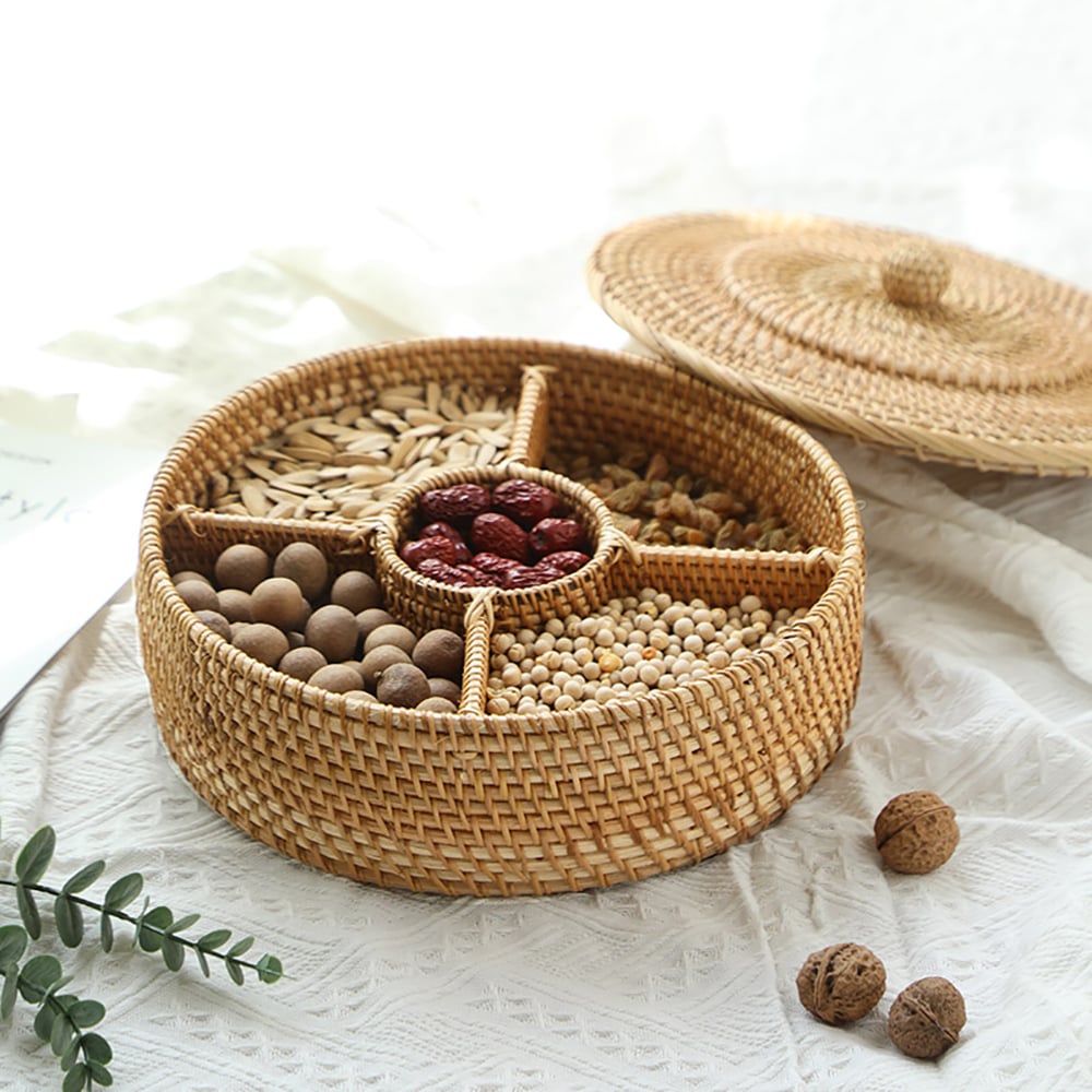 Boerderij bureau-organizer met deksel in rotan Vensterafbeelding