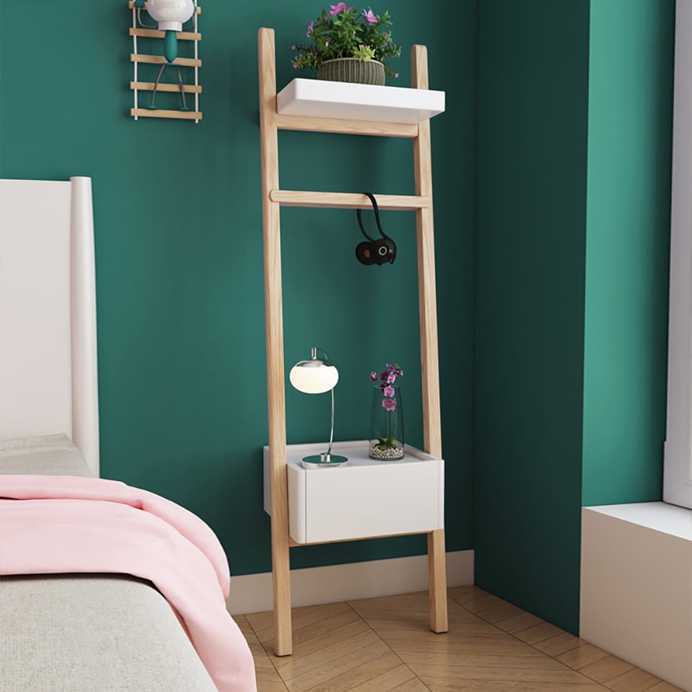 Simple Ladder Bookcase Corner Shelves with Drawer & Cross-Bar window image