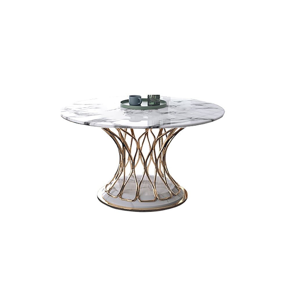 1300mm Modern Round Dining Table Marble Top & Stainless Steel Pedestal in White window image