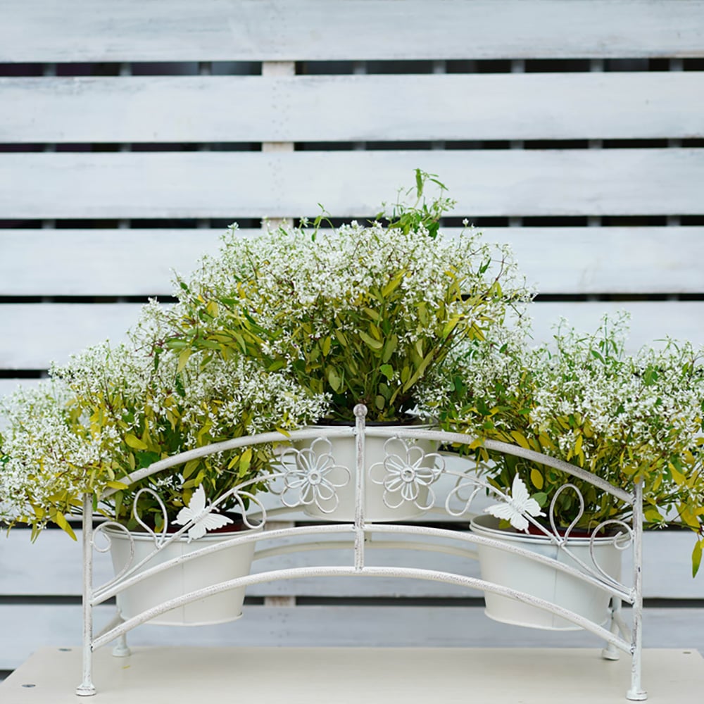 Retro Arched Plant Stand Decor Flower Shelf Outdoors for 3 Floral Pots window image