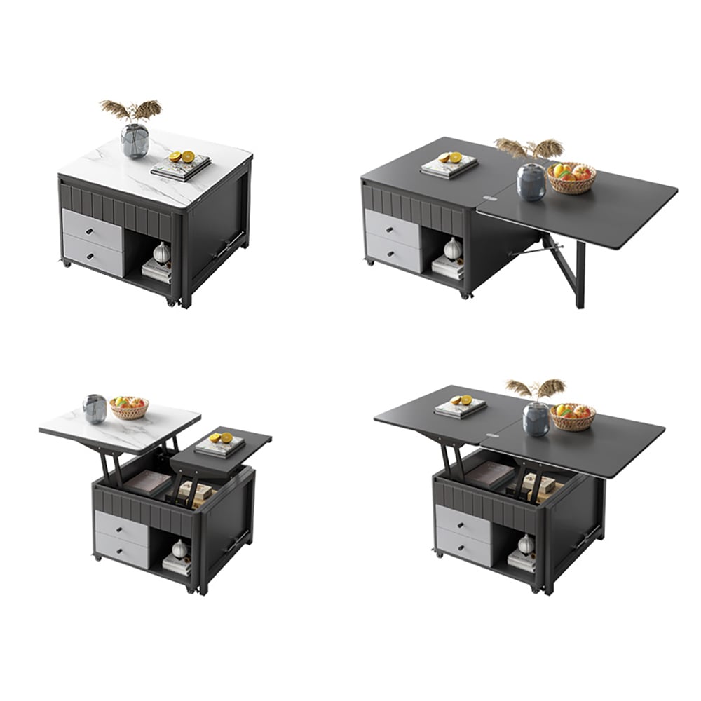 Moderne salontafel met liftblad en multifunctionele opbergtafel in wit en grijs Vensterafbeelding