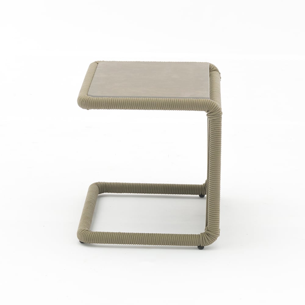 Rattan Woven Square Patio End Table with Glass-top window image