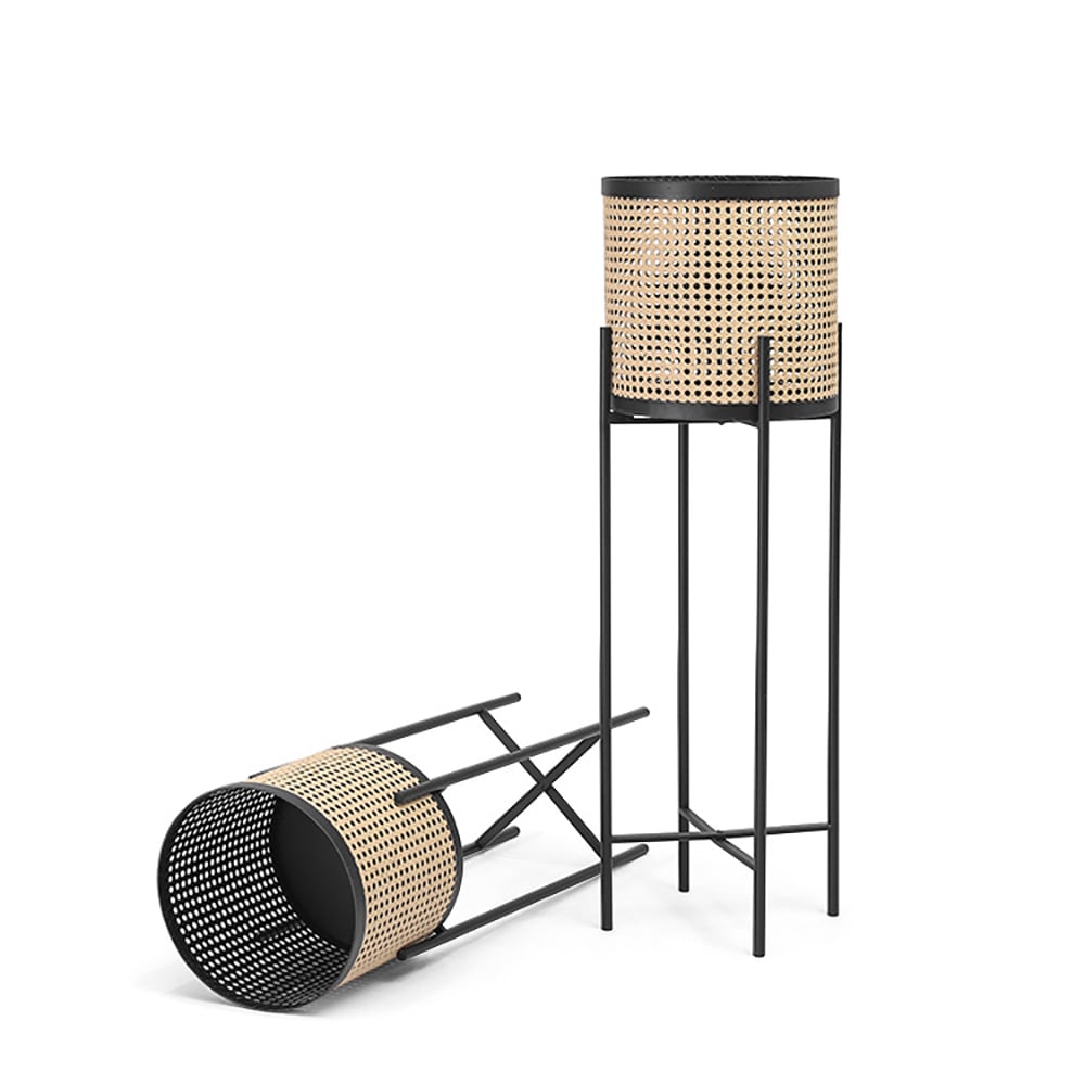 Rustic Rattan Plant Stand Indoors Removable Flower Holder Set of 4 window image