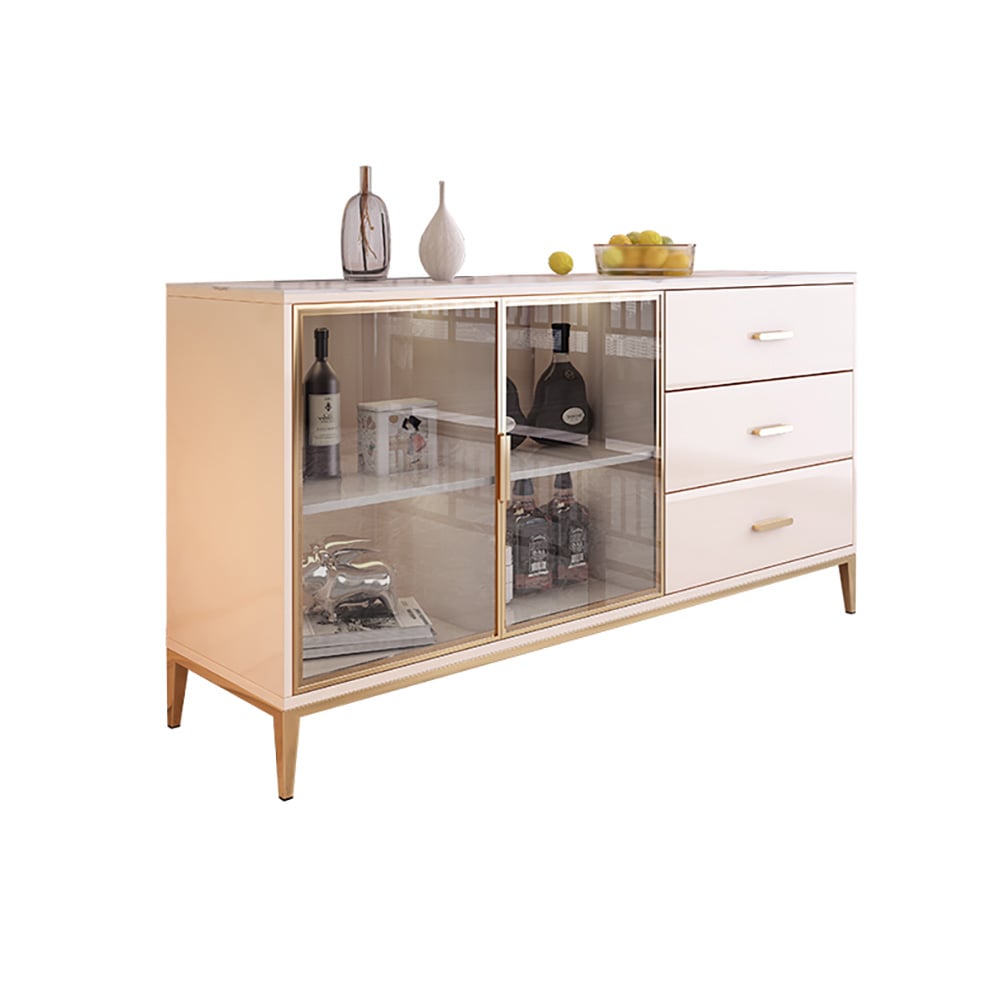 Modern Light Khaki Sideboard with Storage Sintered Stone Top Tempered Glass Doors window image
