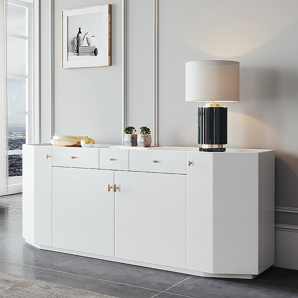 White Buffet Modern Polygonal 92" Sideboard Cabinet with Storage window image