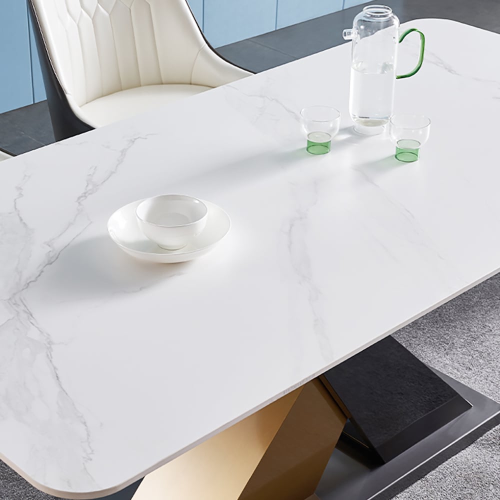 70.9" Modern Dining Table Rectangle Sintered Stone Top Stainless Steel & Titanium Base window image