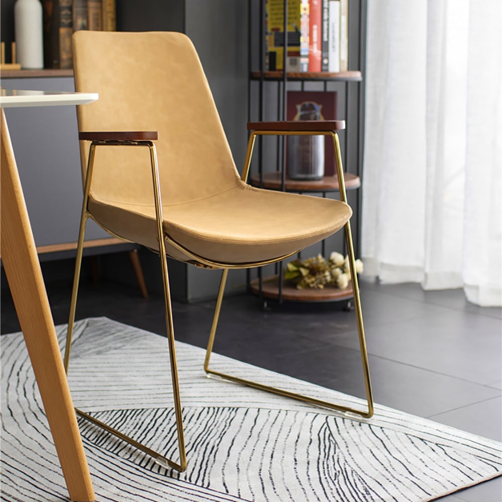 Contemporary Dining Chair PU Leather Upholstered with Gold Legs window image
